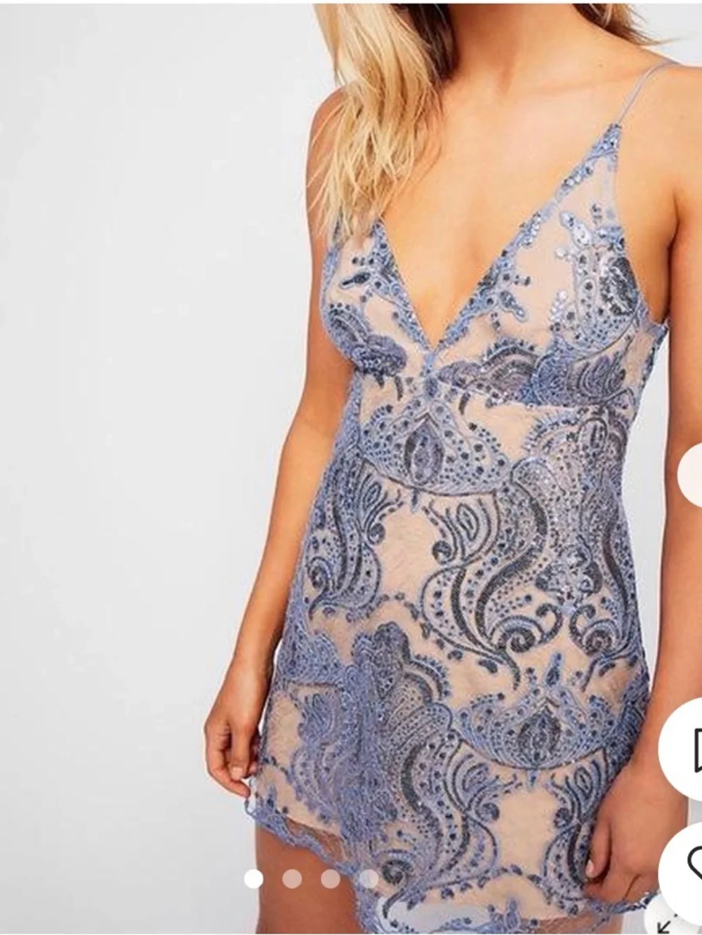 Free People Night Shimmer Sequin Mini Dress Blue and Nude
